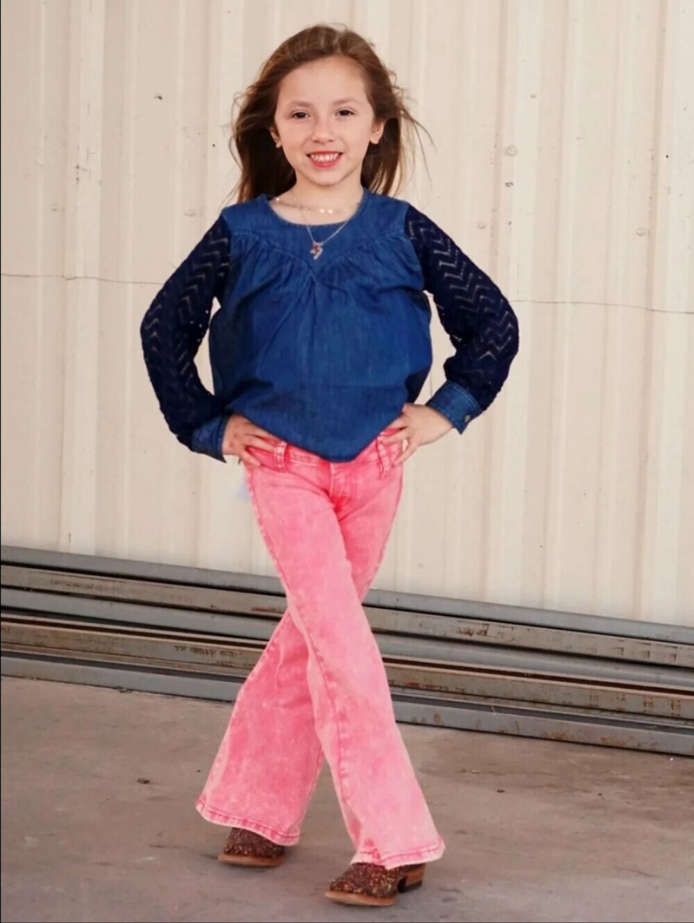Rock & Roll Denim Cavenders Girls' Pink Flared Jeans_12